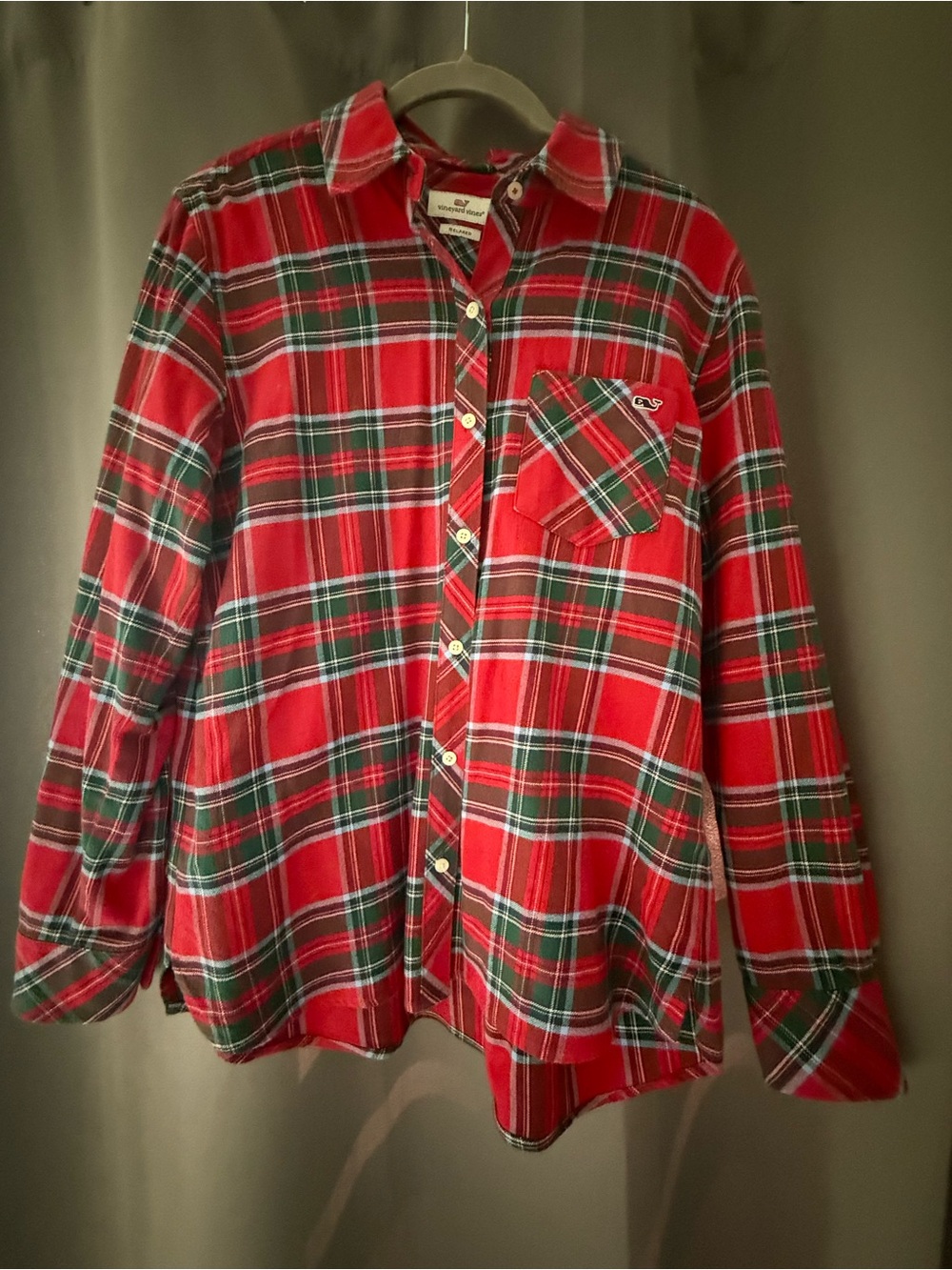 Pottery Barn Red and Green Plaid Button-Down Shirt